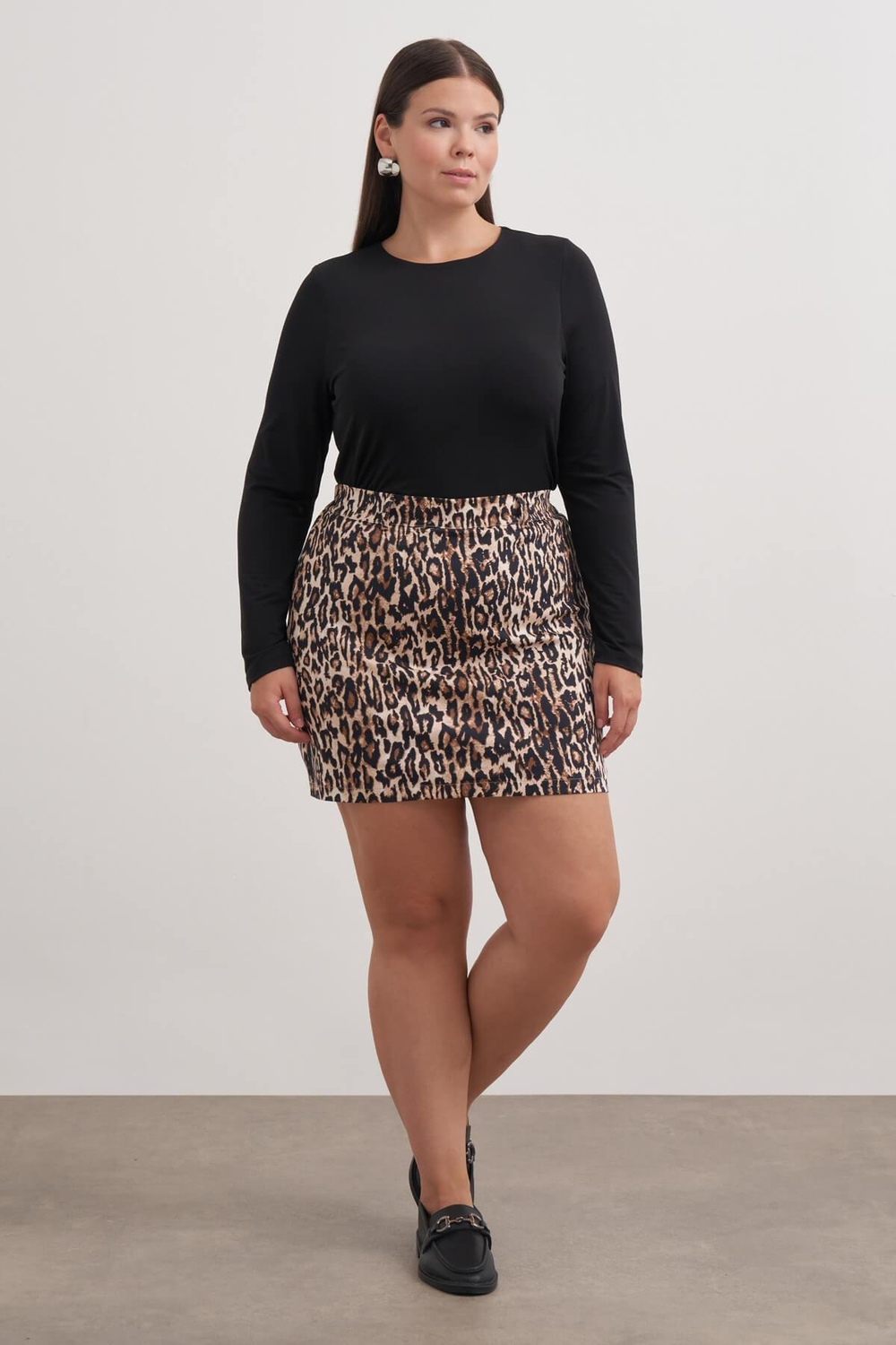 Myline-Beli Lastikli Leopar Şort Etek-Büyük Beden Etek-149556