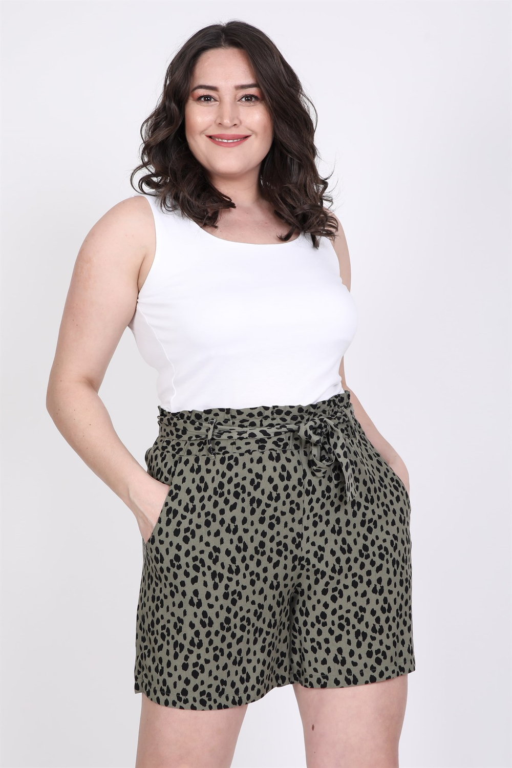 Myline-Beli Lastikli ve Kuşaklı Şort-Büyük Beden Şort-45566