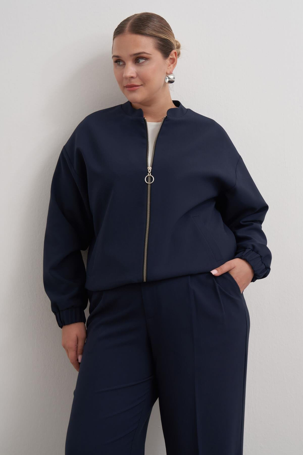 Myline-Cep Detaylı Astarlı Stoperli Bomber Ceket-Büyük Beden Ceket-149468