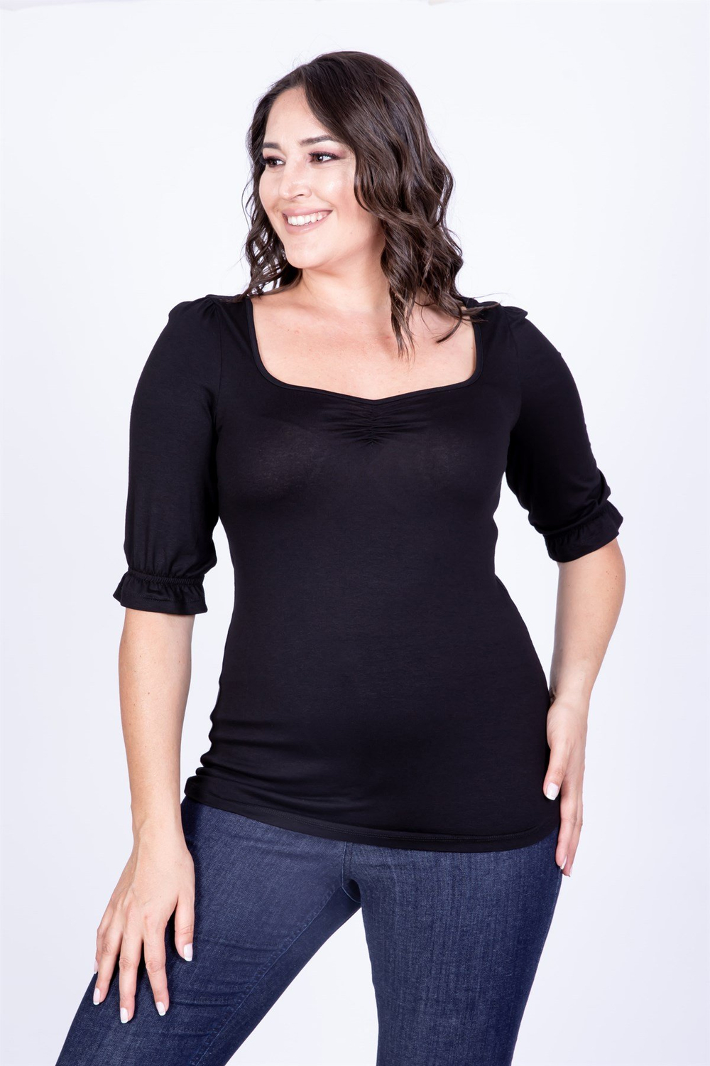 Myline-Damla Yaka Prenses Kol Bluz-Büyük Beden Bluz-35185