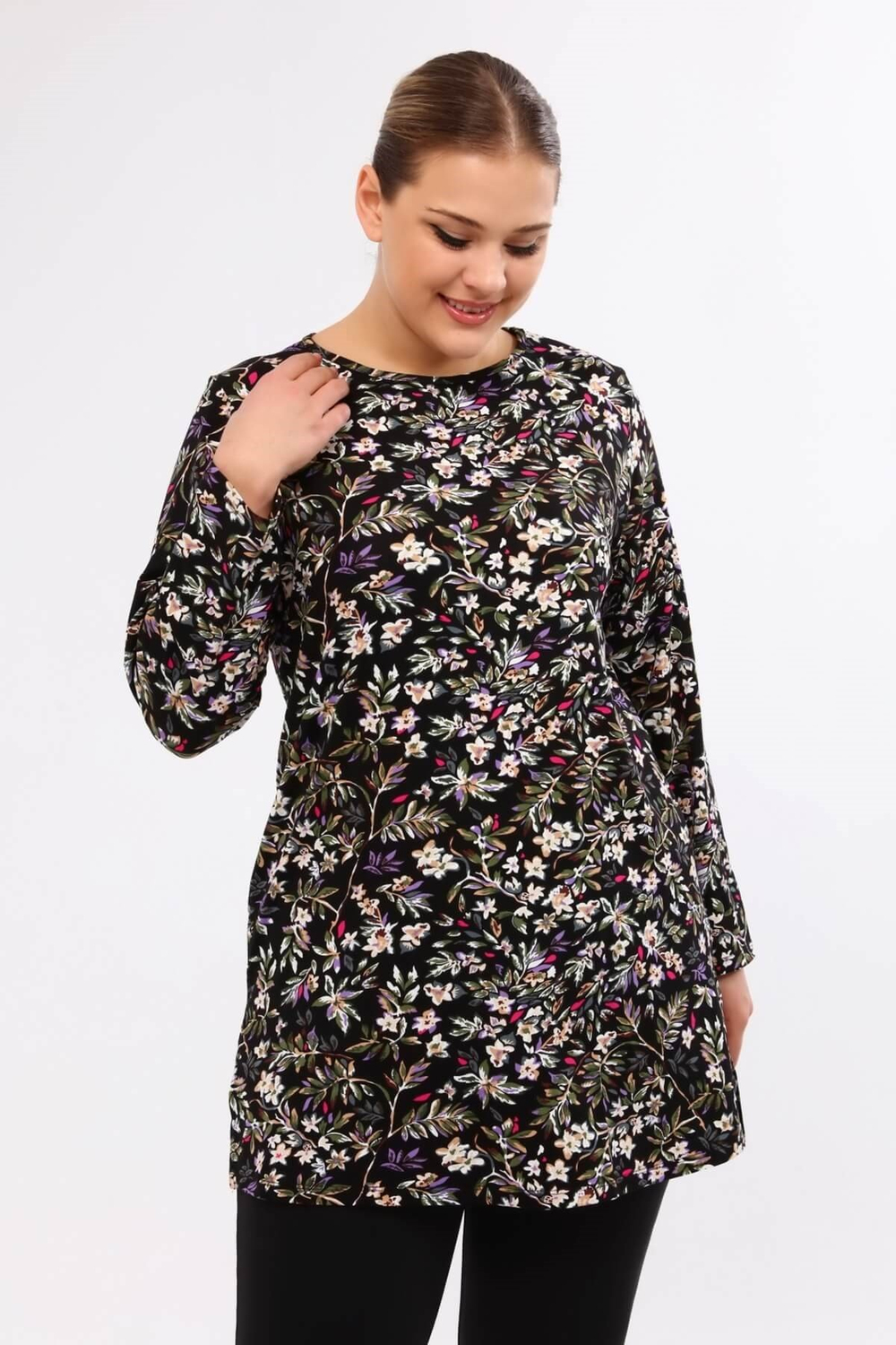 Myline-Desenli Penye Tunik Takım -Büyük Beden Tunik-77174