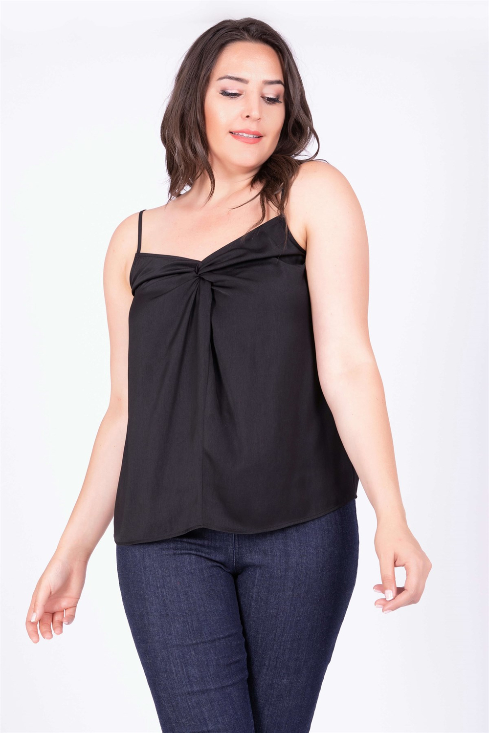 Myline-Düğüm Detaylı İp Askılı Bluz-Büyük Beden Bluz-34803