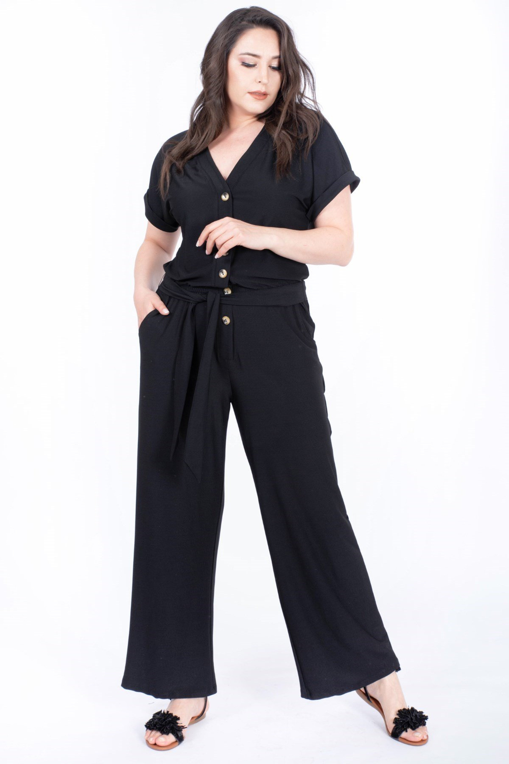 MYLINE-Düşük Kol Düğmeli Tulum-Tulum-34607