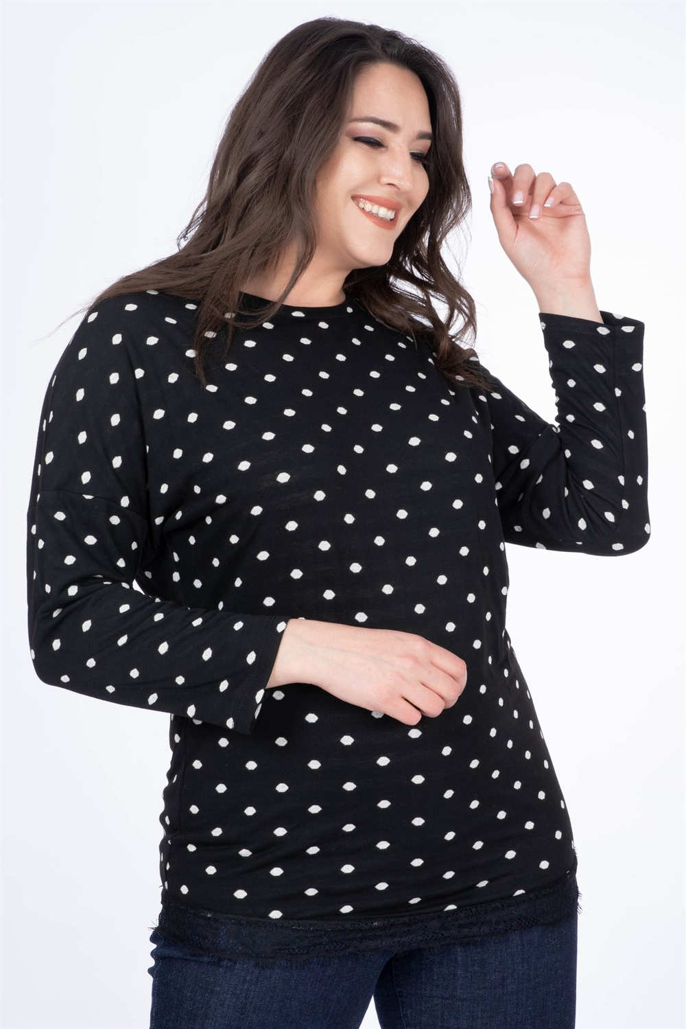 MYLINE-Eteği Dantelli Triko Bluz-Bluz-34451