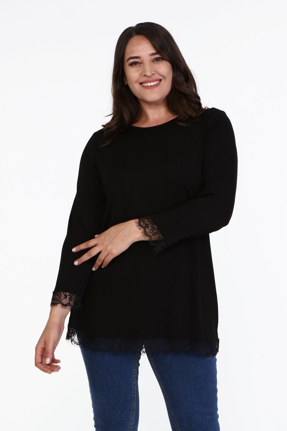 Myline-Etek ve Kol Ucu Dantelli Tunik-Büyük Beden Tunik-66923