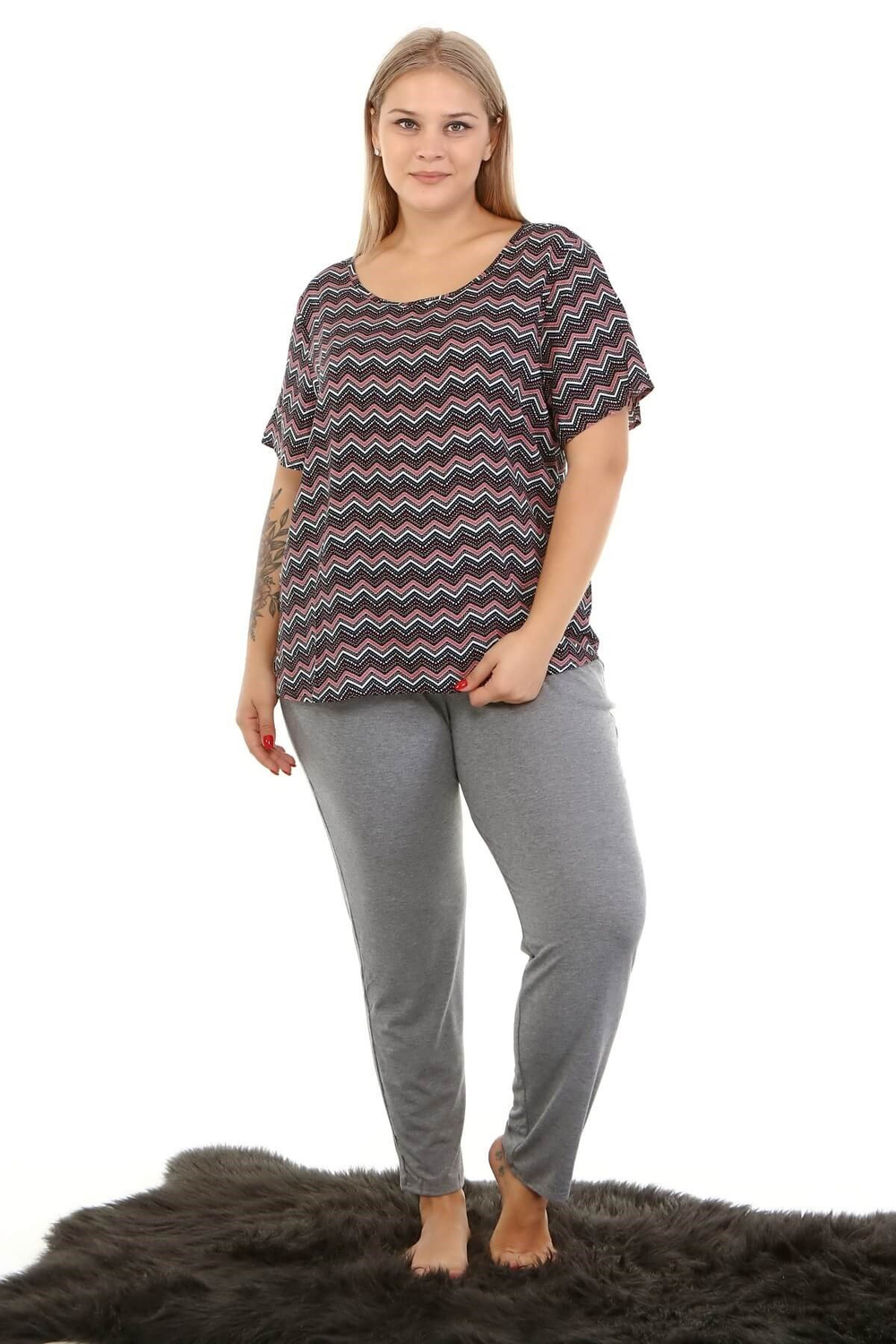 Myline-Ev Rahatlığı Pijama Takımı-Büyük Beden Ev Giyim-66920