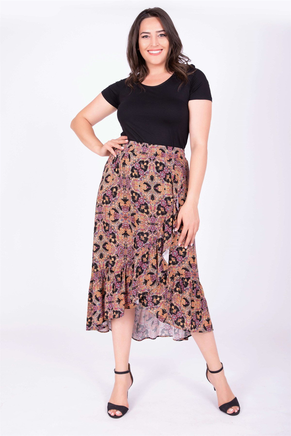 Myline-Fırfırlı Uzun Etek-Büyük Beden Etek-34834