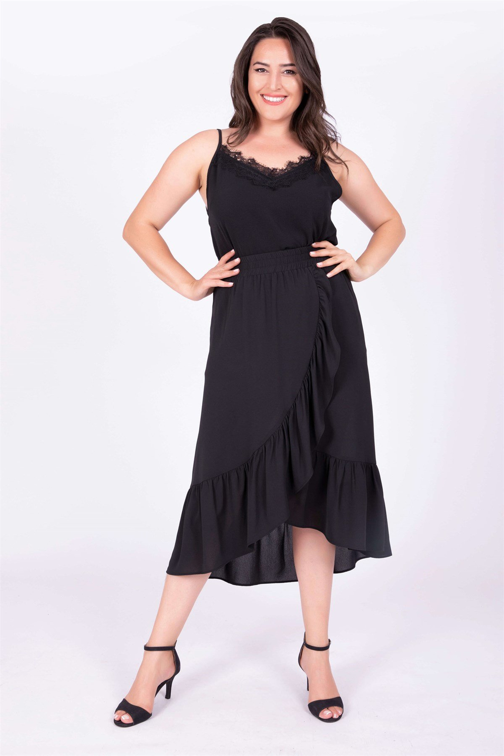 Myline-Fırfırlı Uzun Etek-Büyük Beden Etek-34837