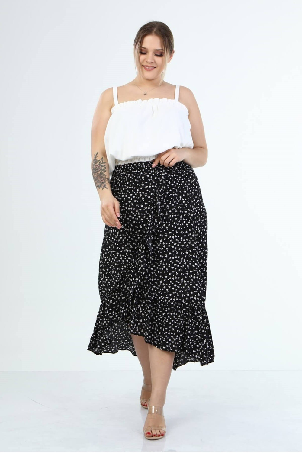 Myline-Fırfırlı Uzun Etek-Büyük Beden Etek-45995