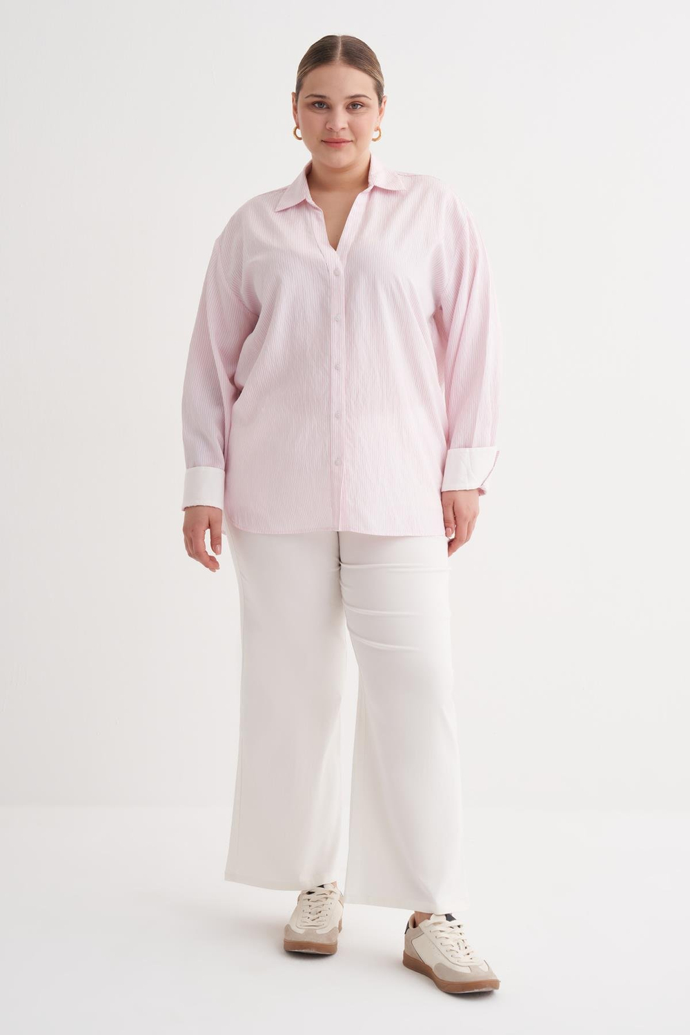 Myline-İnce Çizgili Gömlek-Büyük Beden Gömlek-149963