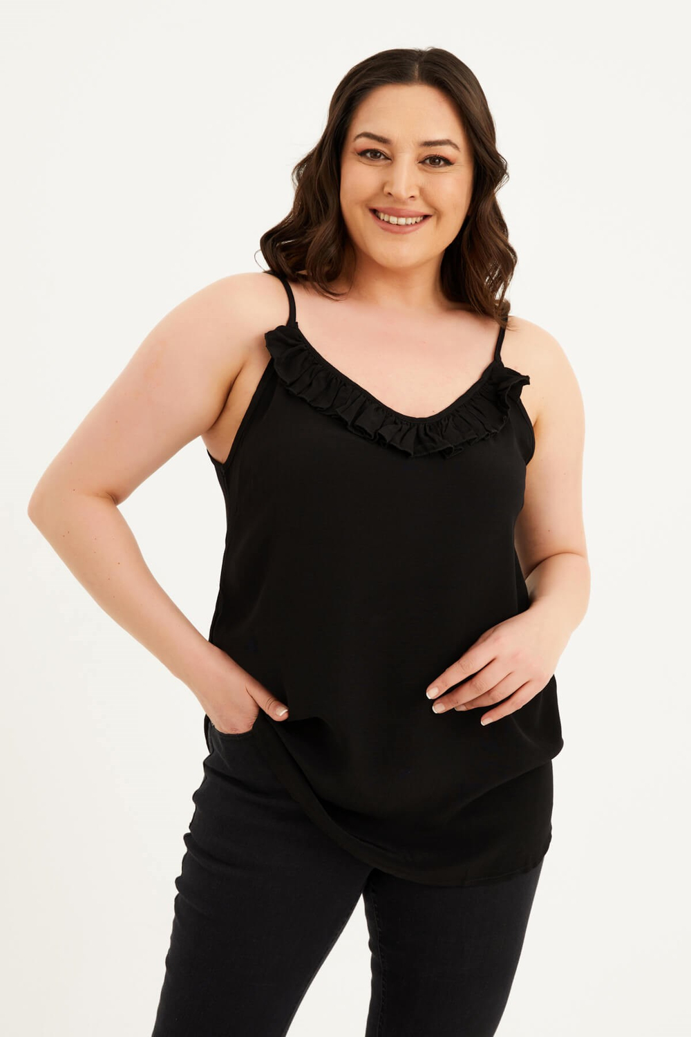 Myline-İp Askılı Fırfır Detaylı Bluz-Büyük Beden Bluz-66921