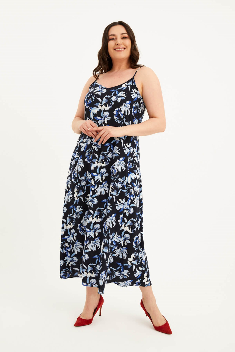 Myline-İp Askılı V Yaka Bağcıklı Elbise-Büyük Beden Günlük Elbiseler-77569