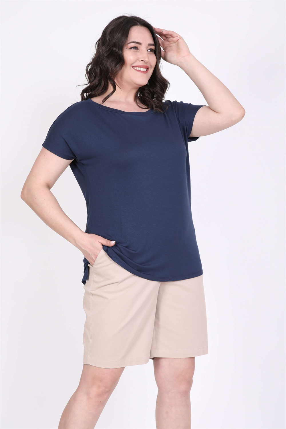 Myline-Karmen Yakalı Tişört-Büyük Beden Tişört-45552