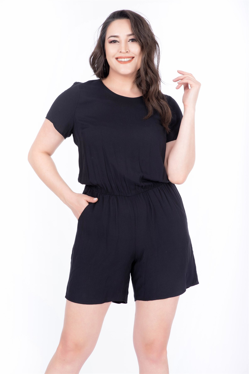 Myline-Kısa Kollu Cepli Tulum-Büyük Beden Tulum-23773