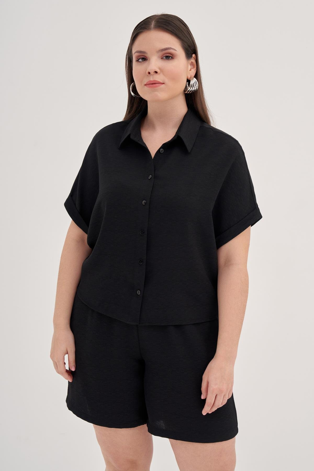 Myline-Kısa Kollu Oversıze Gömlek -Büyük Beden Gömlek-139155