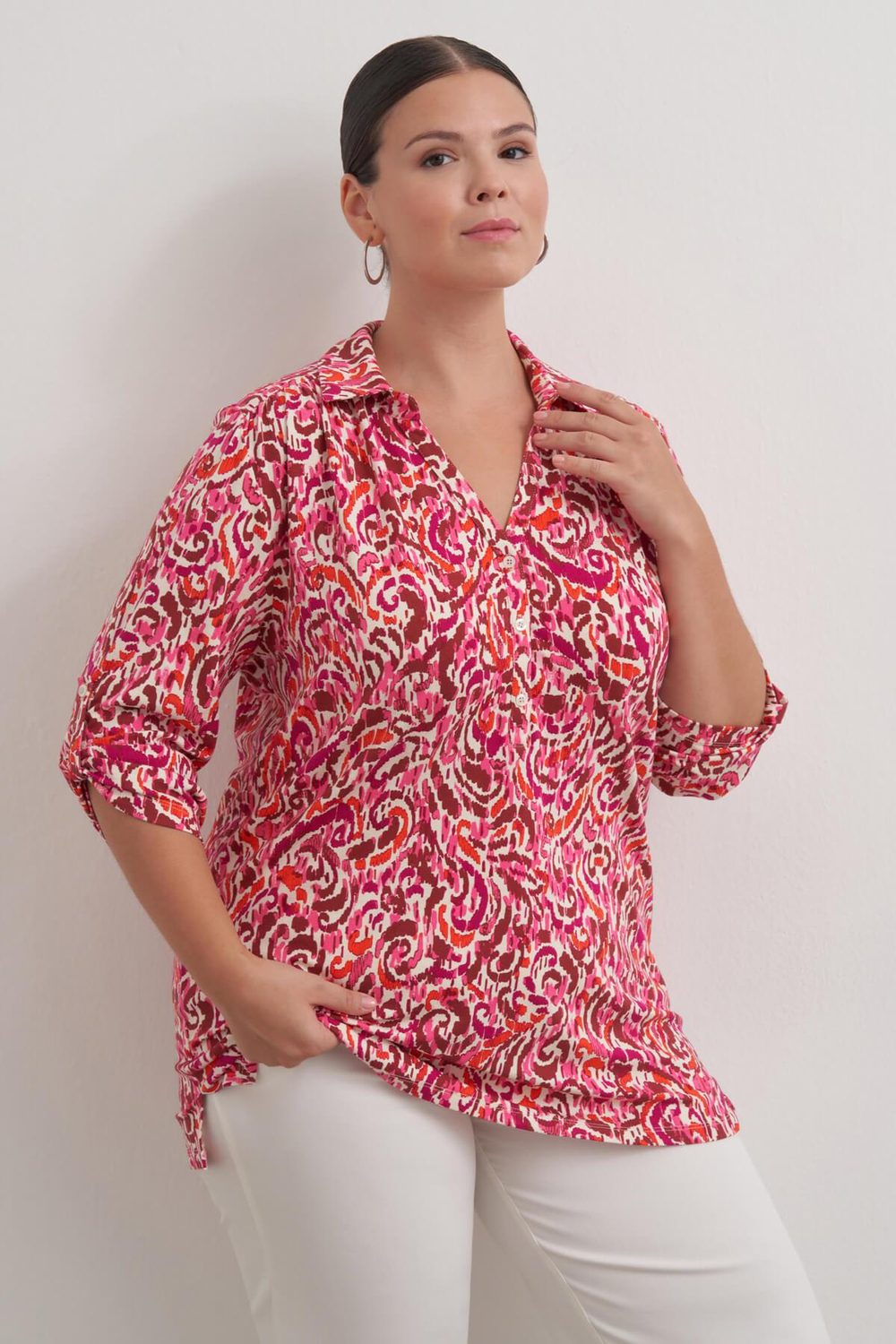 Myline-Kıvrık Kollu Örme Bluz-Büyük Beden Bluz-149428