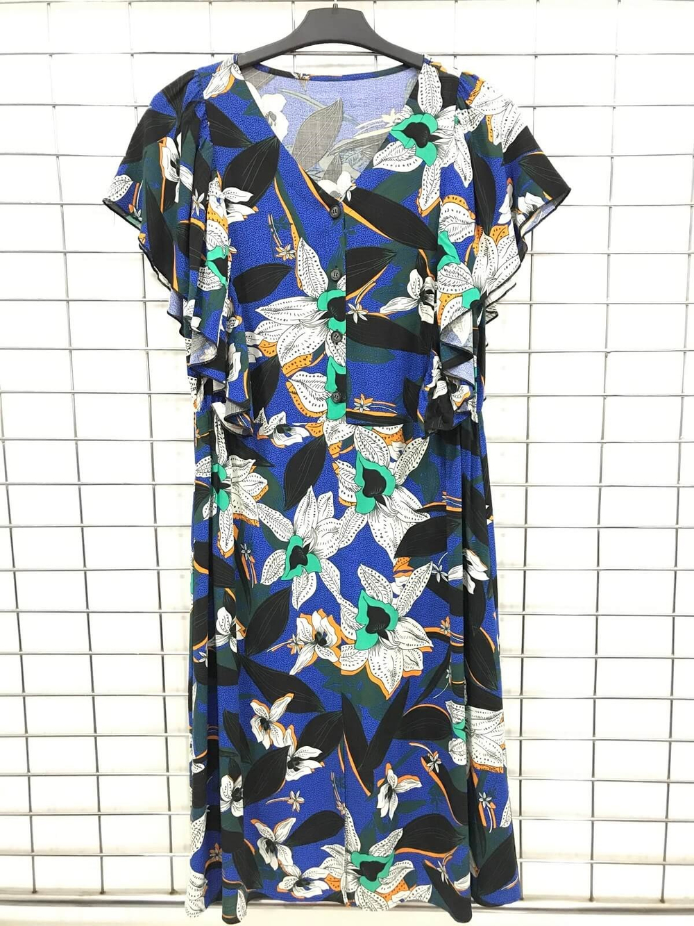 Myline-Kolları Volanlı V Yaka Elbise-Büyük Beden Günlük Elbiseler-45917