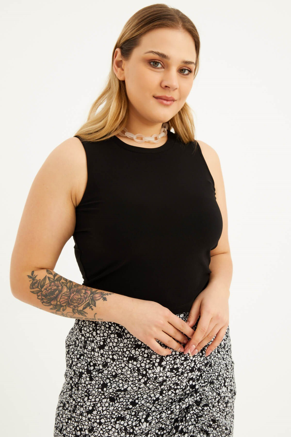 Myline-Kolsuz Crop Top-Büyük Beden Tişört-77541