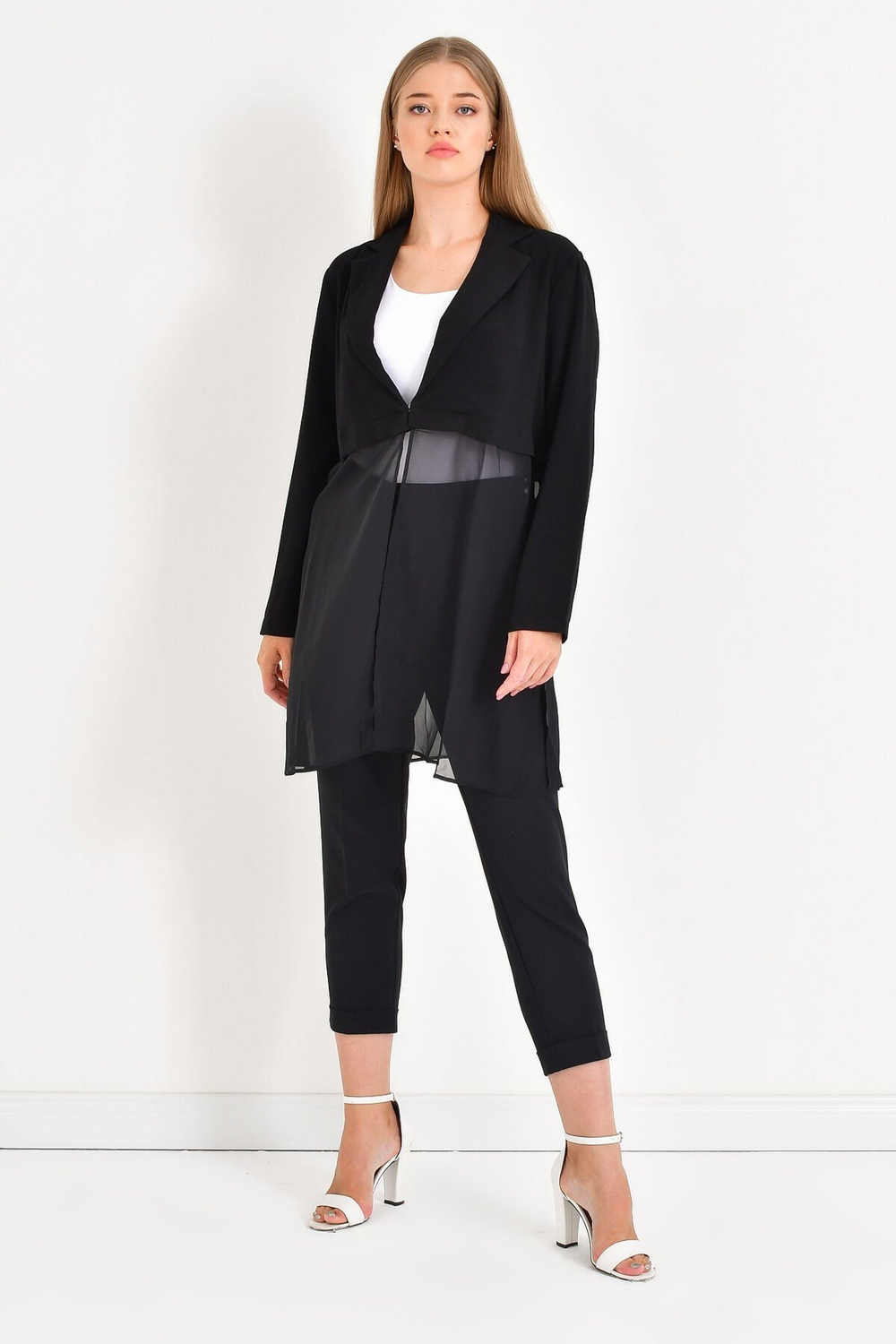 Myline-Krep İle Şifon Kombinli Ceket-Büyük Beden Ceket-23568-m