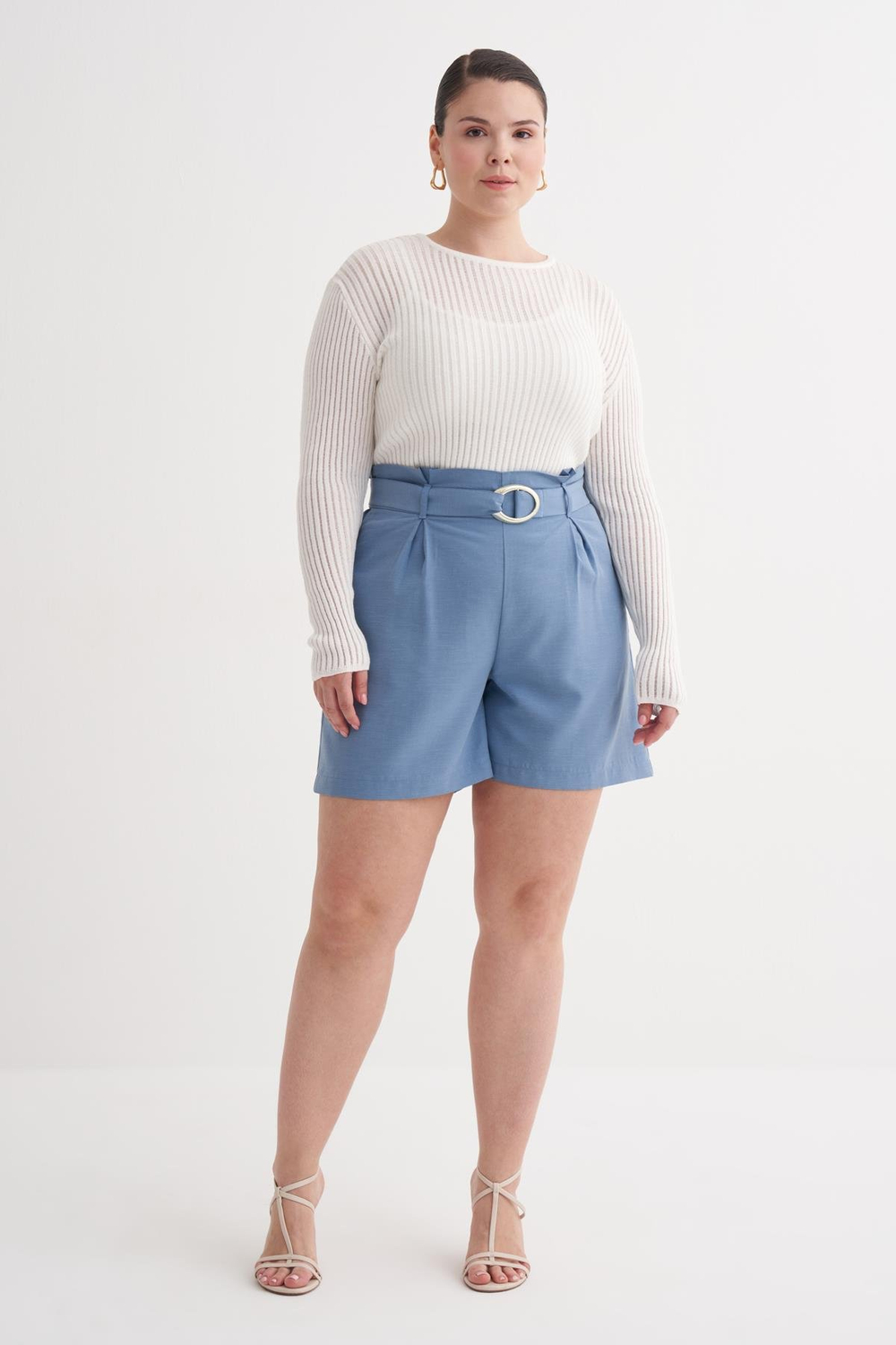 Myline-Metal Tokalı Pileli Şort-Büyük Beden Şort-149985