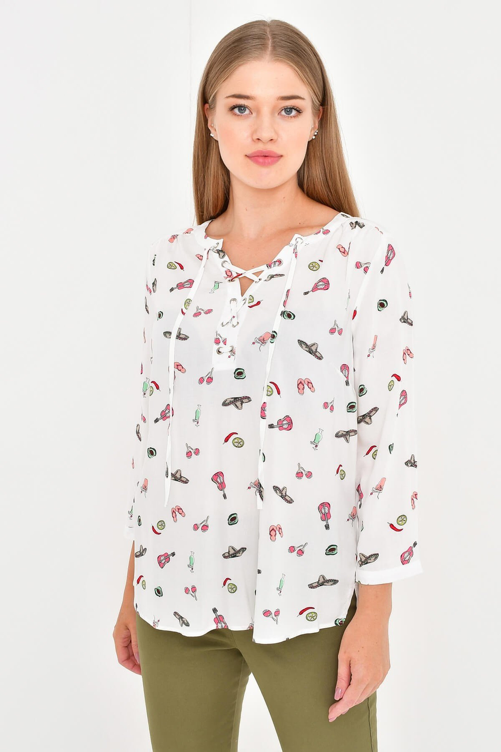 Myline-Önü Kuşgözlü Bluz-Büyük Beden Outlet-13006-m