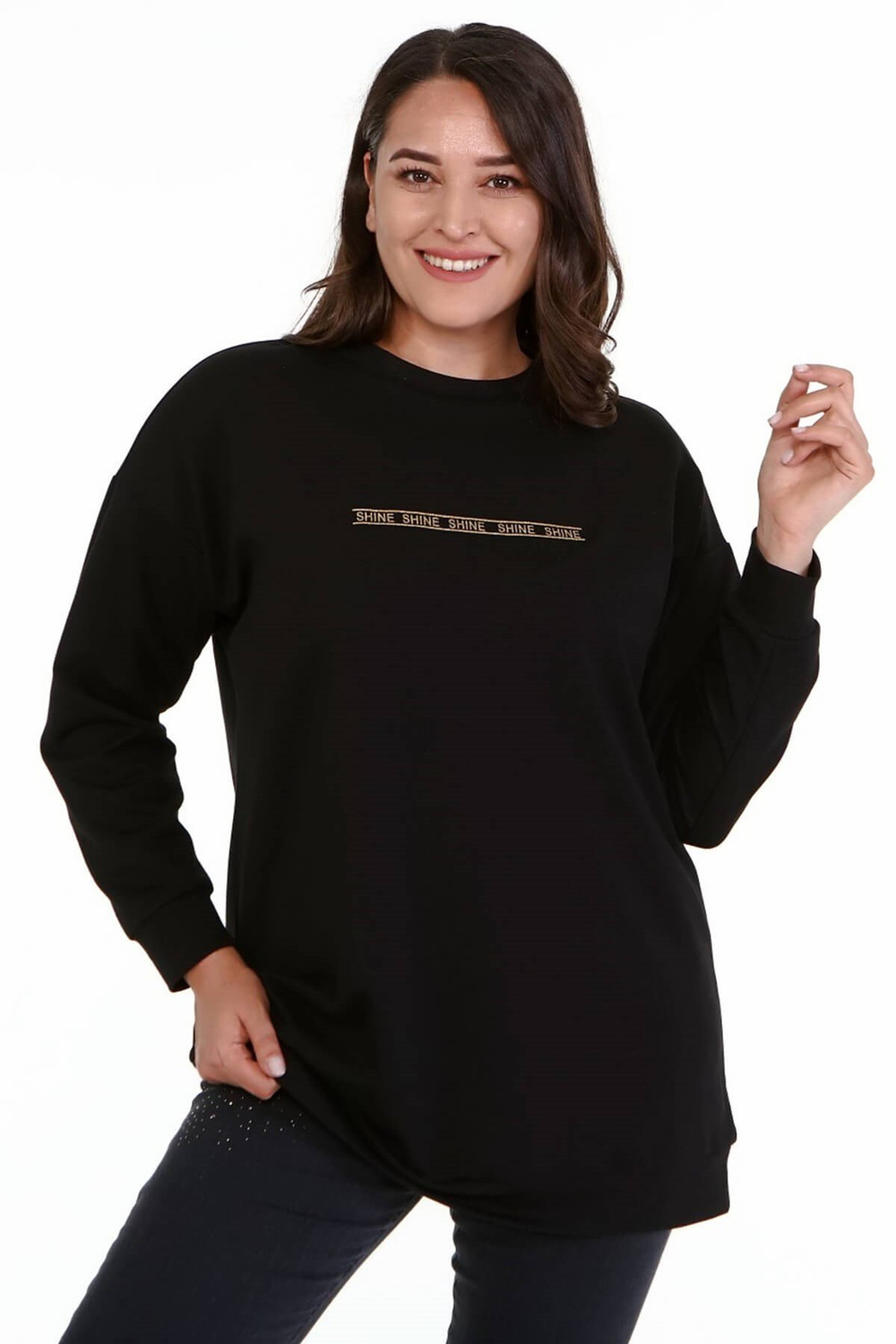 Myline-Örme Baskılı Sweatshirt-Büyük Beden Bluz-77139