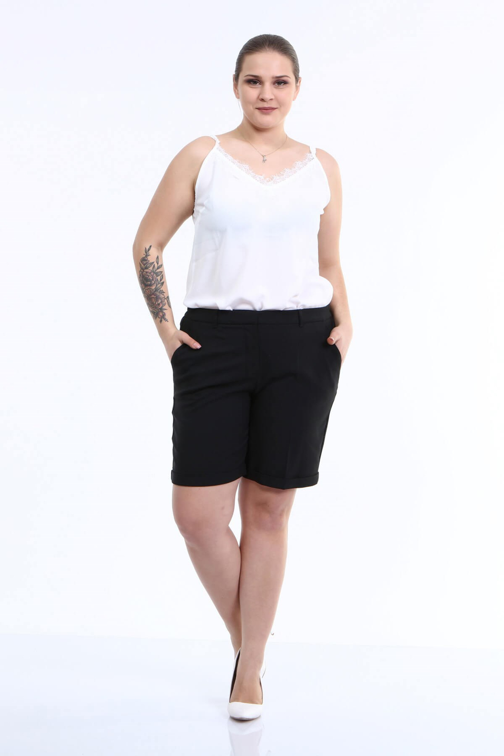 Myline-Paçası Katlamalı Şort-Büyük Beden Şort-66436