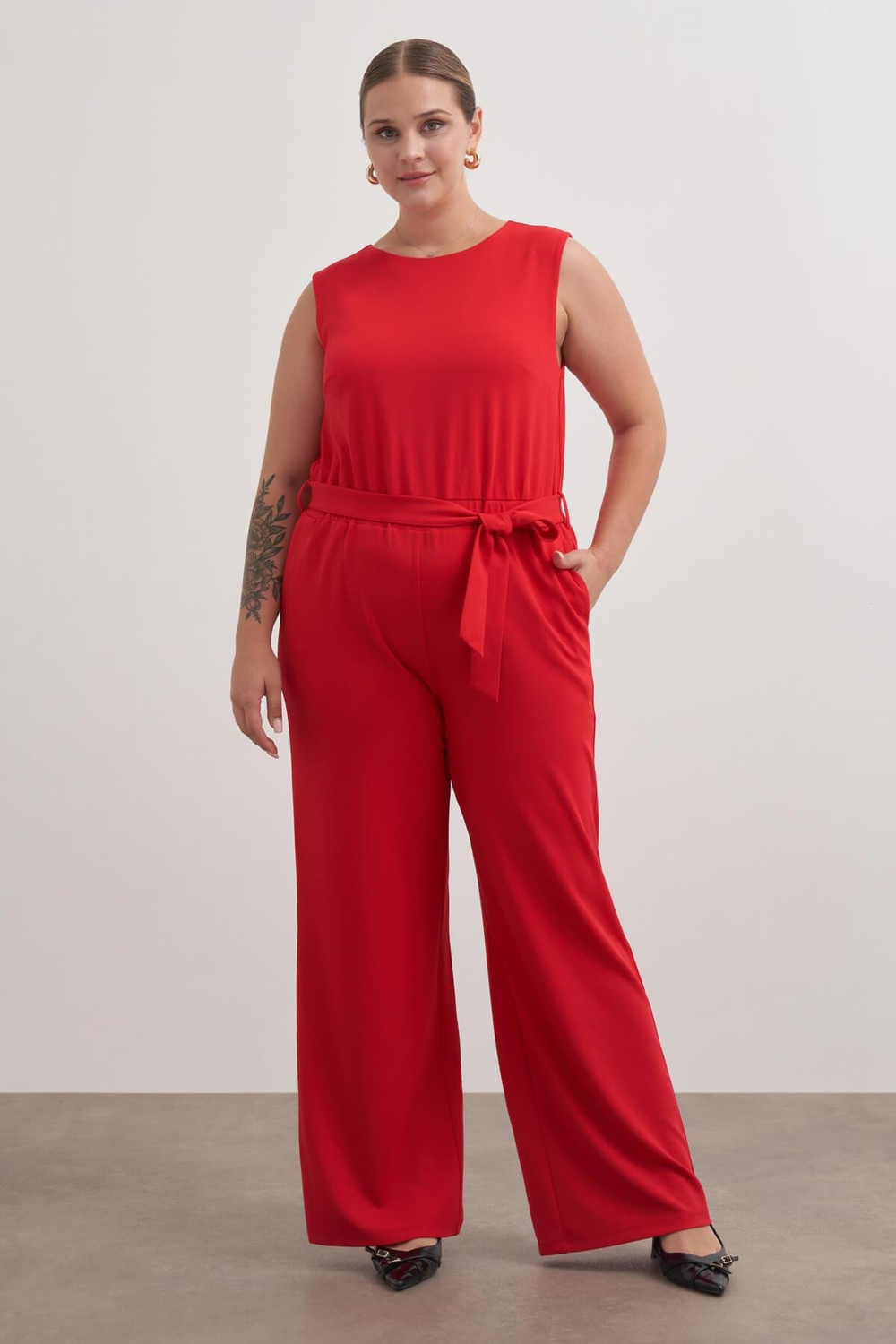 Myline-Pencere Detaylı Cepli Örme Tulum-Büyük Beden Tulum-149624