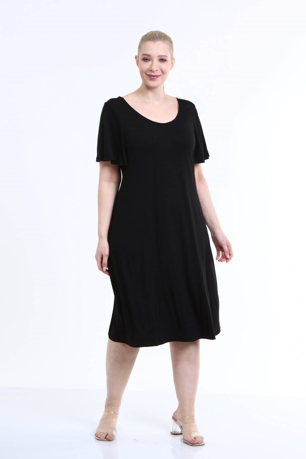 Myline-Penye Sırt Çapraz Pullu Şerit Elbise-Büyük Beden Abiye Elbise-66675