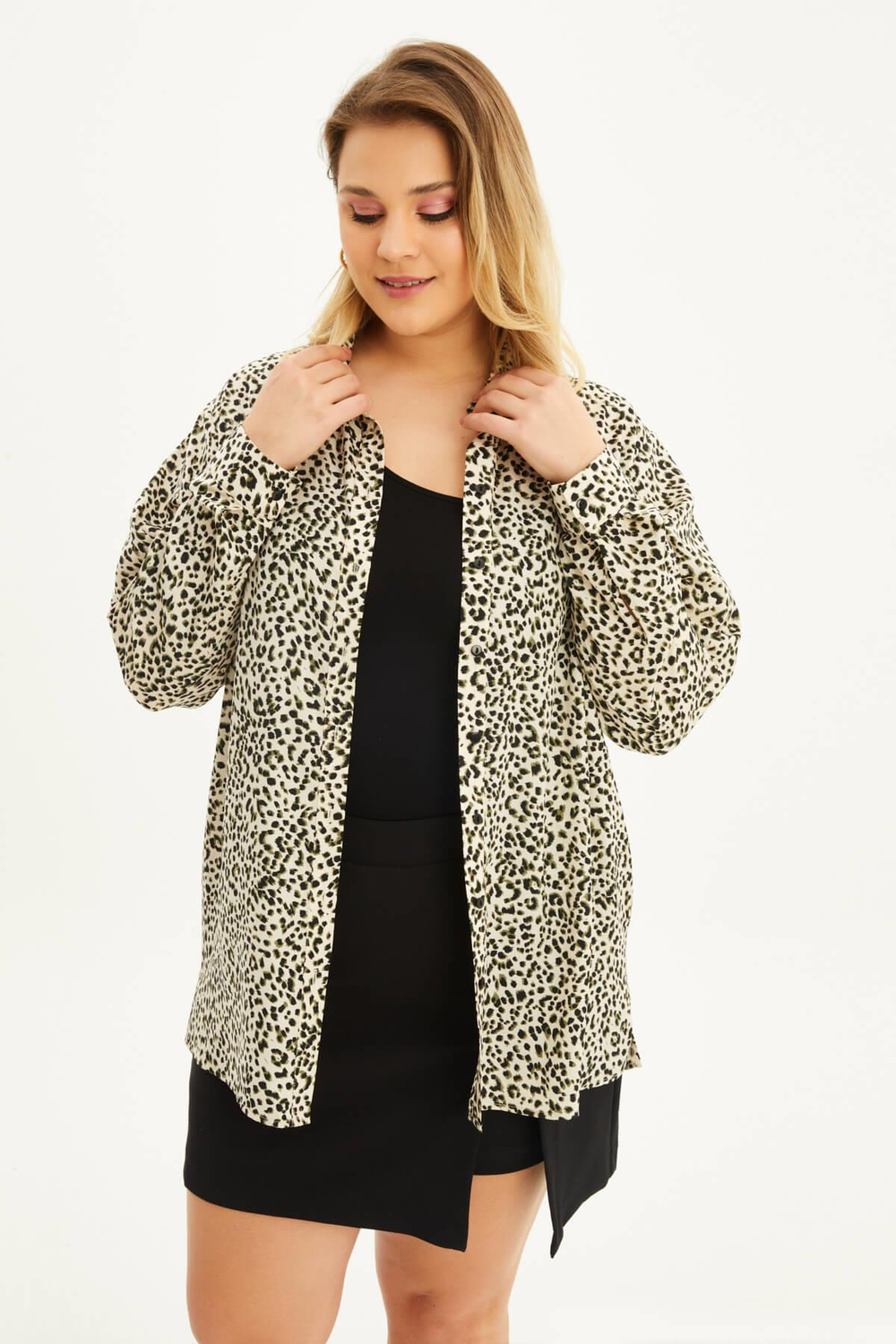 Myline-Saten Uzun Kollu Gömlek -Büyük Beden Gömlek-98314