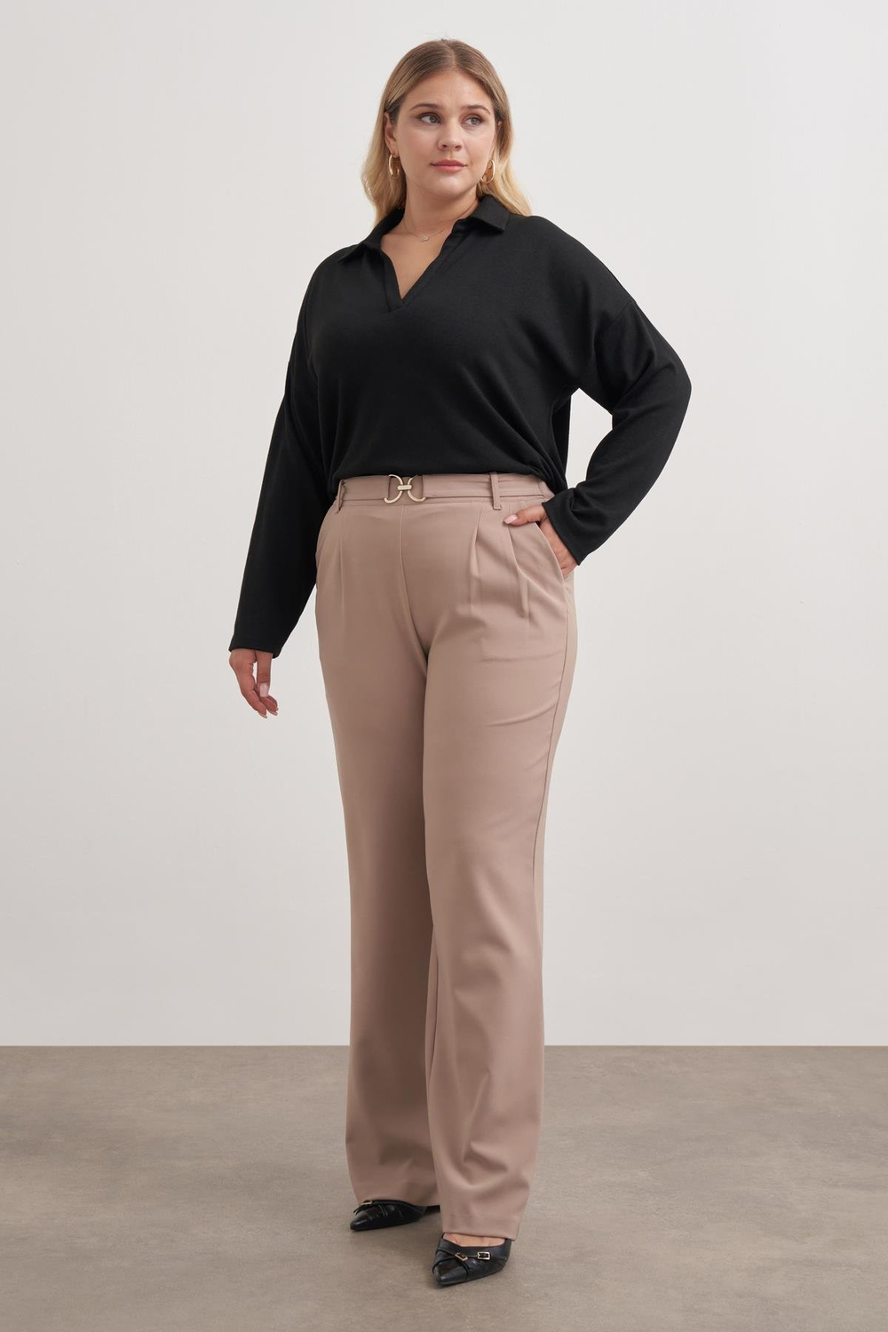 Myline-Toka Detaylı Şık Pantolon-Büyük Beden Pantolon-149590