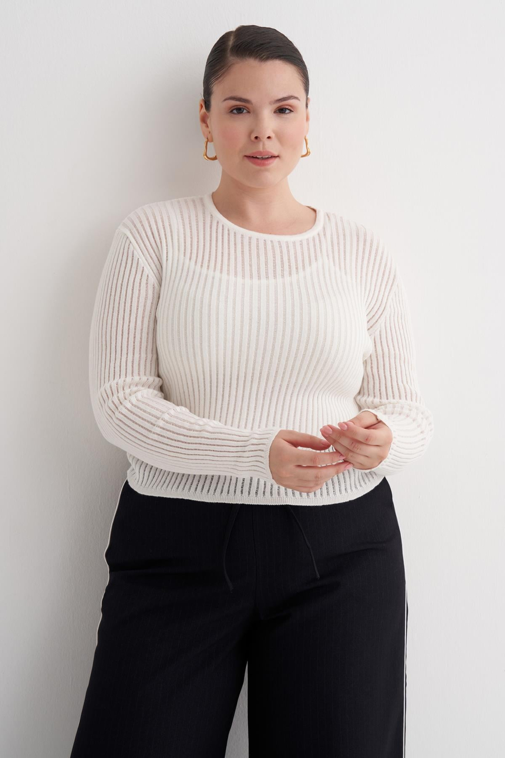 Myline-Transparan İnce Triko Bluz-Büyük Beden Bluz-160084