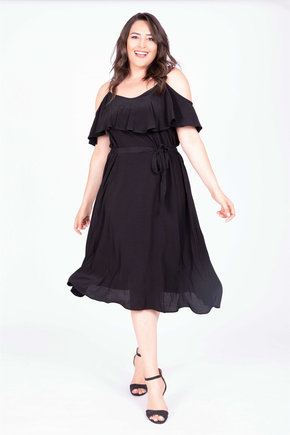 Myline-Volanlı Kemerli Elbise-Elbise-34775