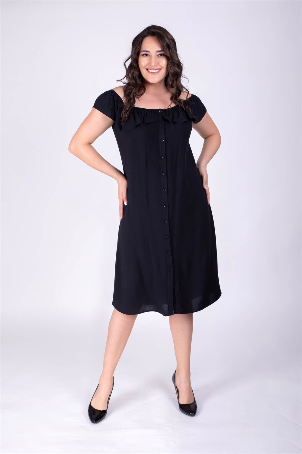 Omuzları Açık Volanlı ElbiseMYLINE23919