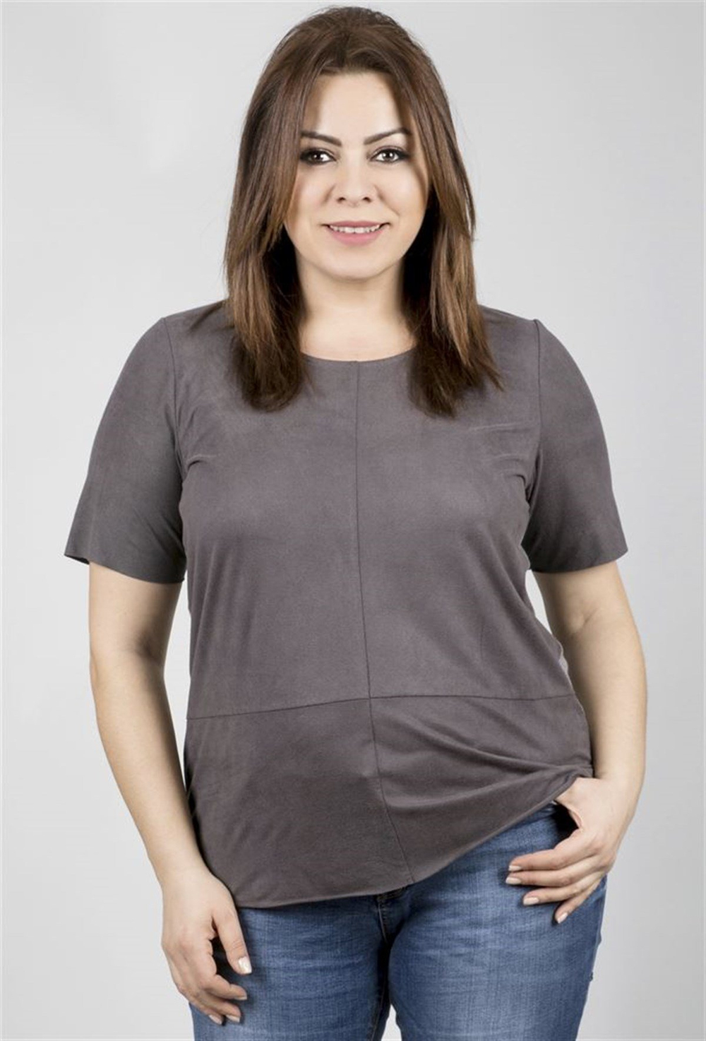 Ön Bedeni Süvet Arka Beden Örme T-ShirtMYLINE23537-m