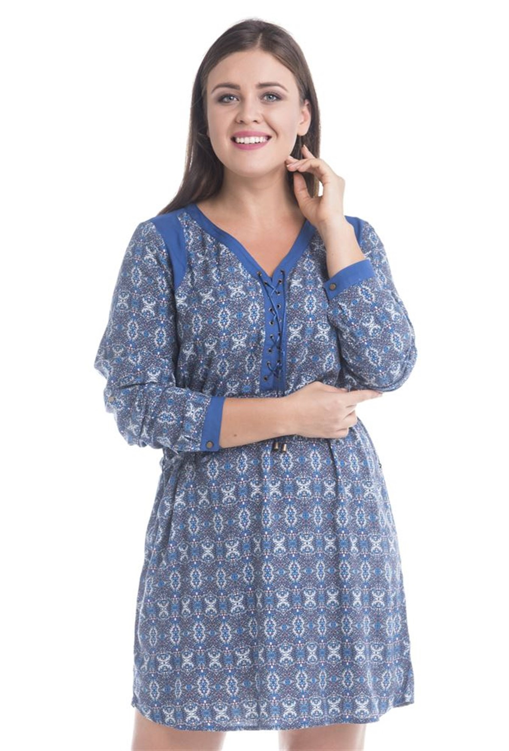 Önü Kuşgözlü Uzun Kollu Elbise MYLINE12488-m