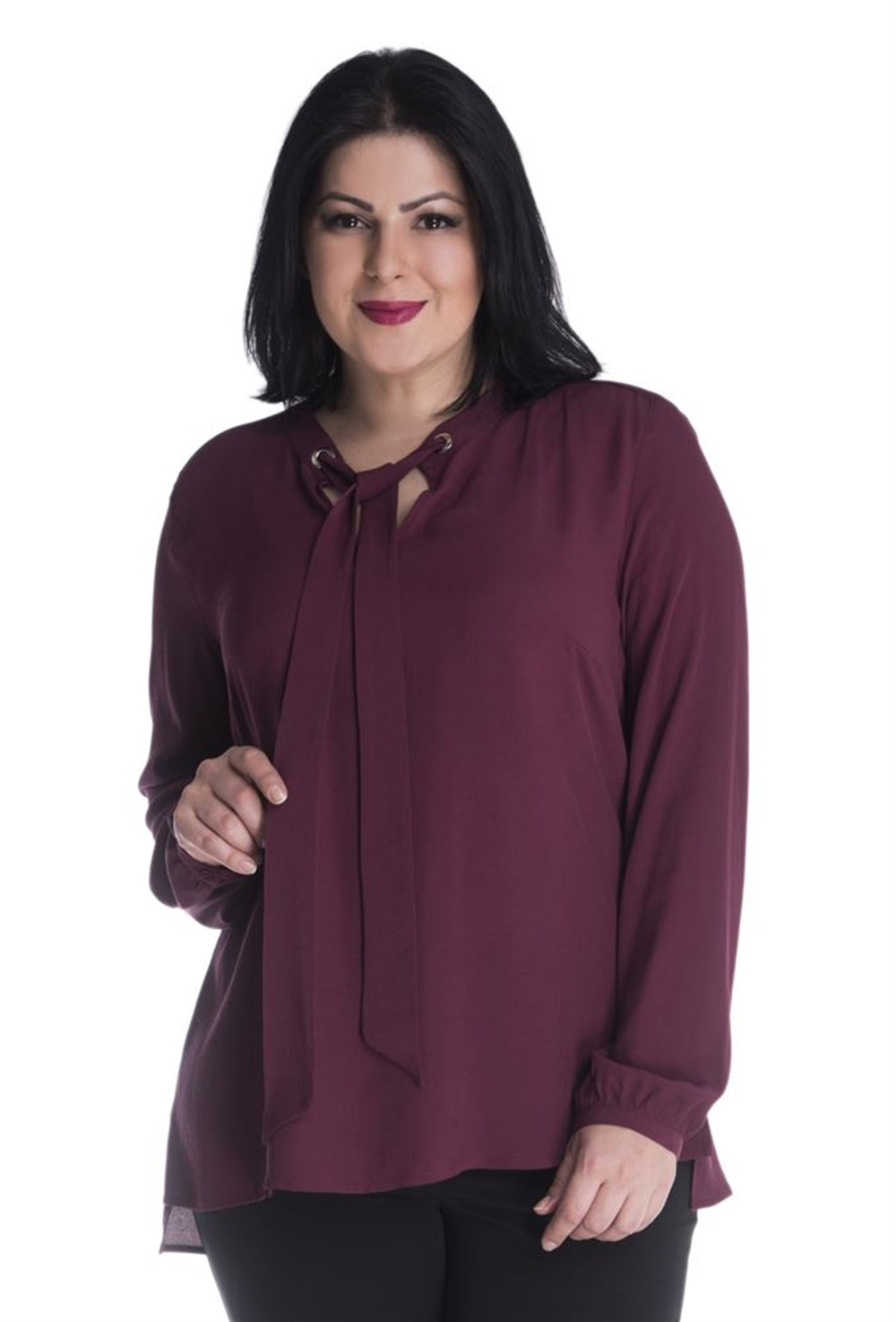 Yakasında Büyük Kuşgözlü Uzun Kollu BluzMYLINE23414-m