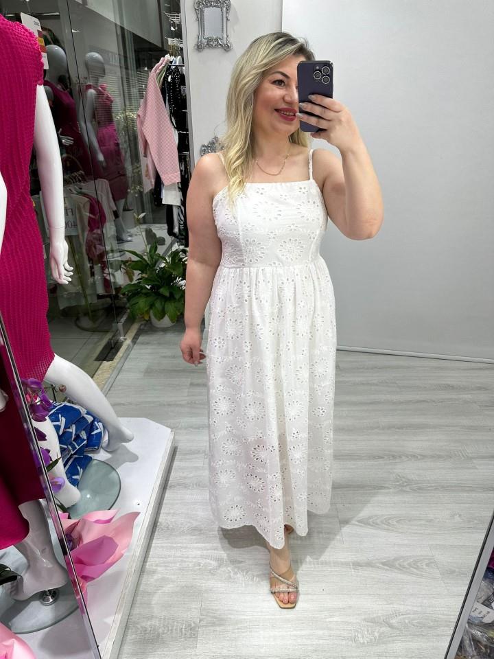 Beyaz Fisto İp Askılı Sırt Lastikli Elbise stp 25y2631