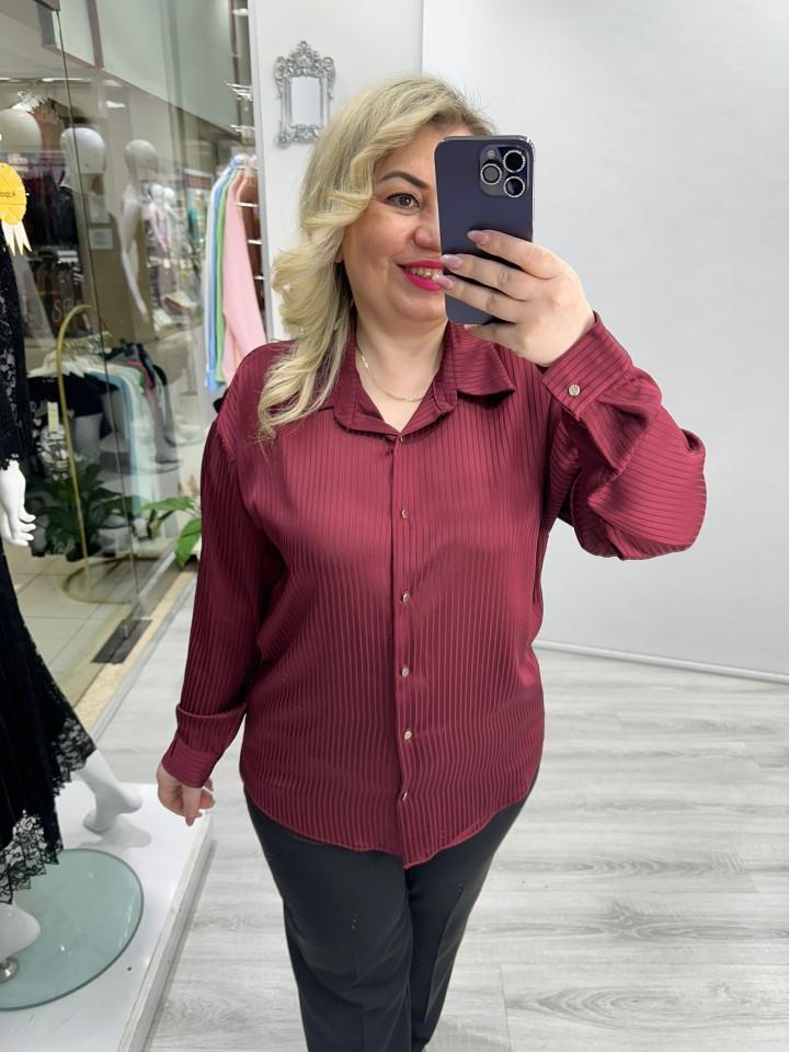 Bordo Premium Nibet Kumaş Kendinden Çizgili Saten Gömlek stp 26y1329 