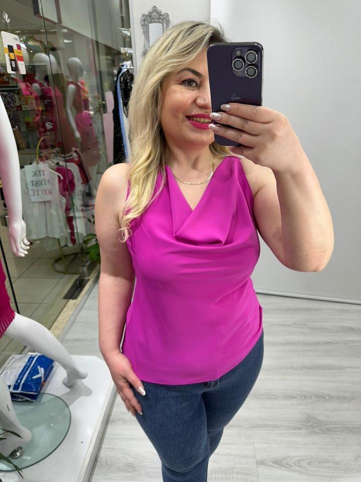 Fuşya Degaje Yaka Bluz mc 2454
