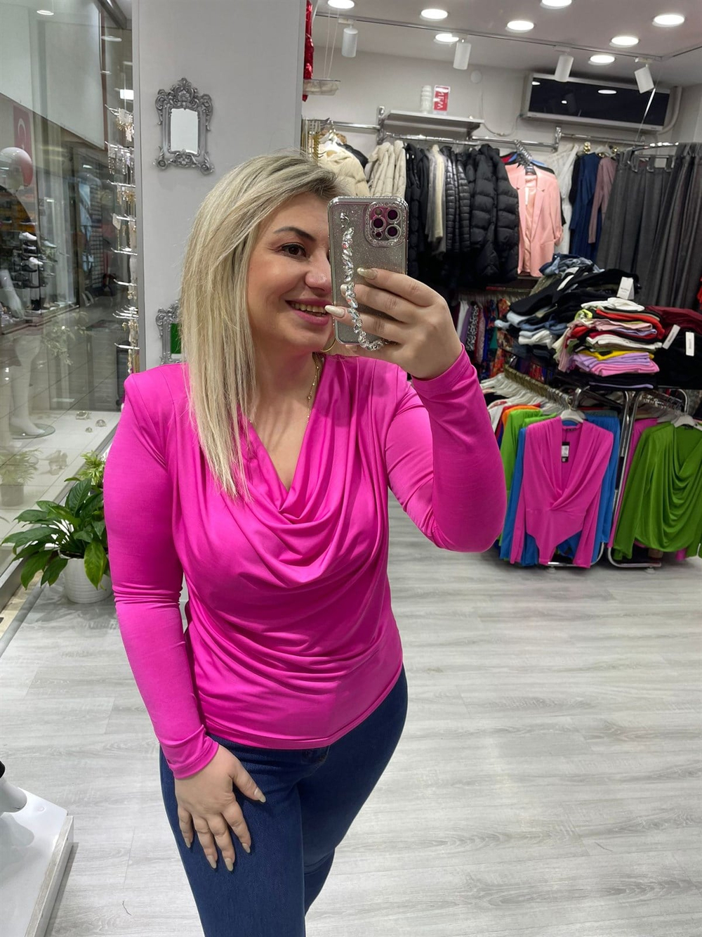 Kadın Degaje Yaka Fuşya Bluz 