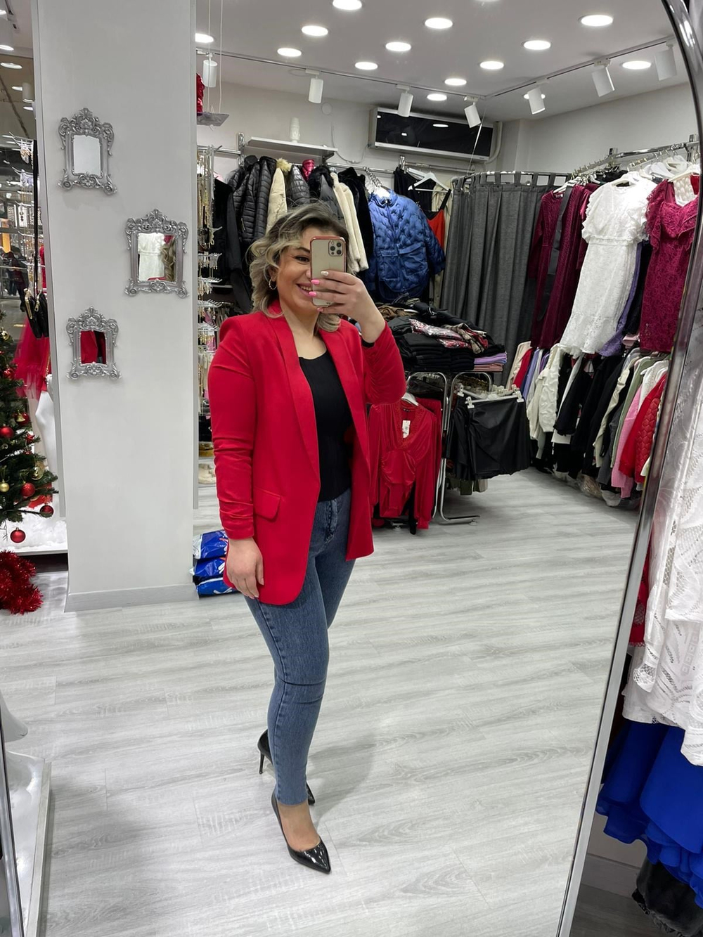 Kadın Kırmızı  Kol Büzgülü Blazer Ceket 