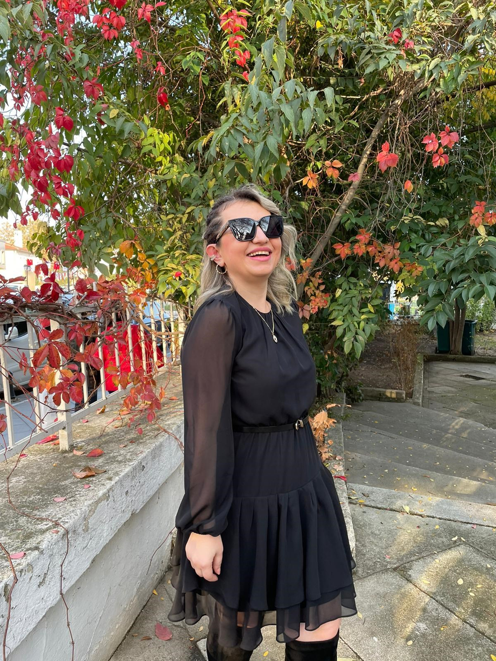 Kadın Siyah Tasarım  Şifon Kısa Elbise 