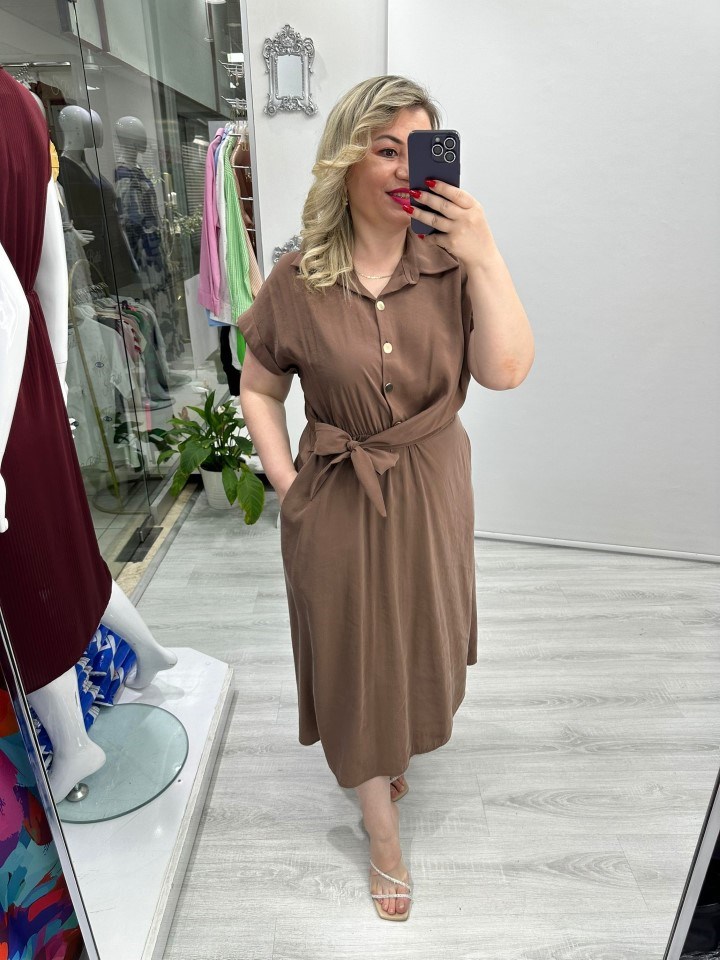 Kahve Yandan Bağlama Detaylı Cupra Elbise stp 26Y2649