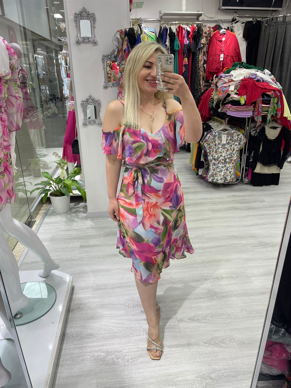 Lopez Verez Etek Pembe Şifon Elbise 5781