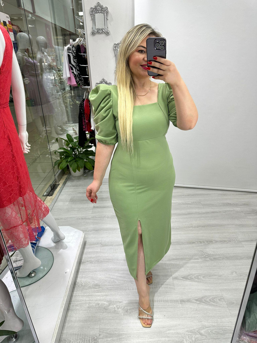 Mint Yeşili Prenses Kol Sırt Detaylı Crep Elbise ny 4401