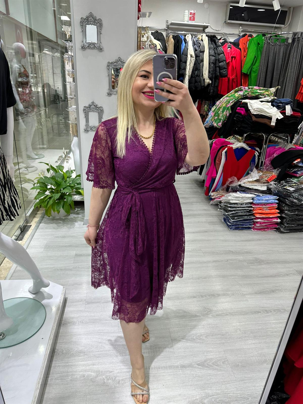 Mürdüm Dantel Beli Lastikli Kloş Etekli 5833