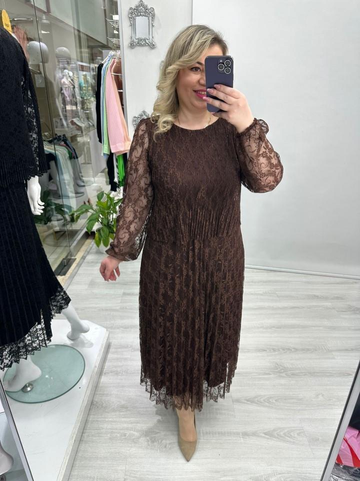 Özel Seri Kahverengi 2 Kat Üst İnce Pilise Alt Etek Kalın Pilise Tül Dantel Elbise stp 26Y2736