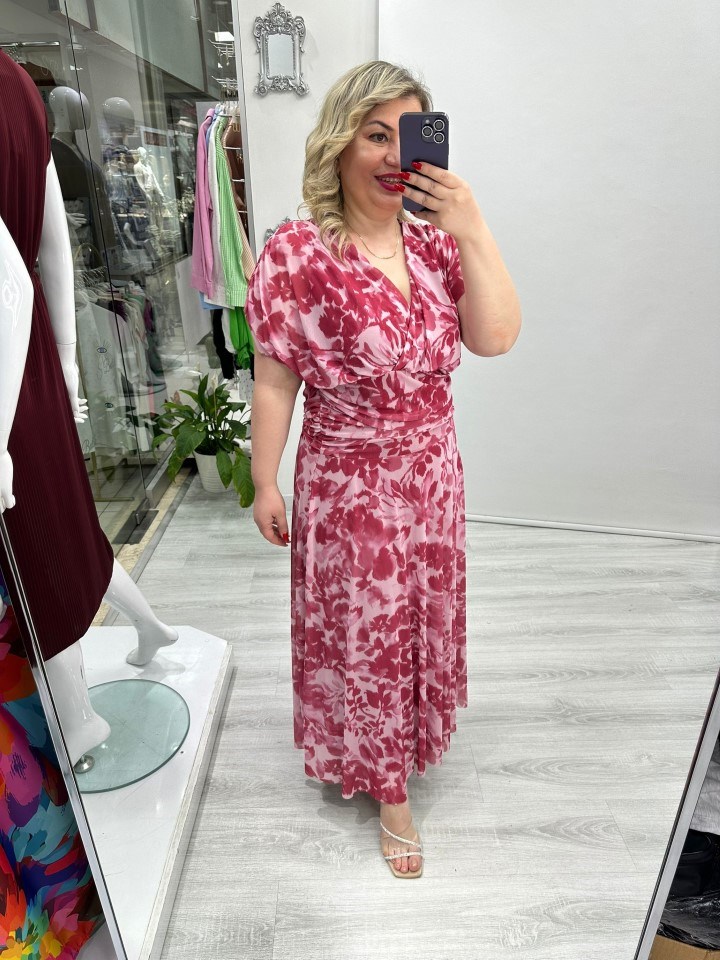 Pembe Kruvaze Yaka Drapeli Tül Elbise stp 26y2787