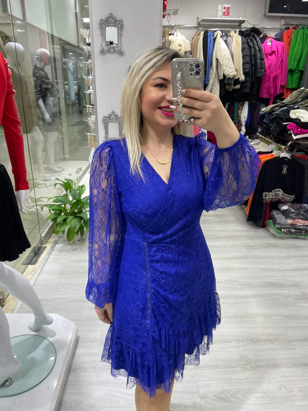 Saks Mavi Dantel Aşk Elbisesi 